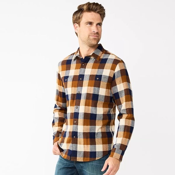 Sonoma Men's Casual Plaid Shirt - Blue, Brown, and White - Picture 5 of 5